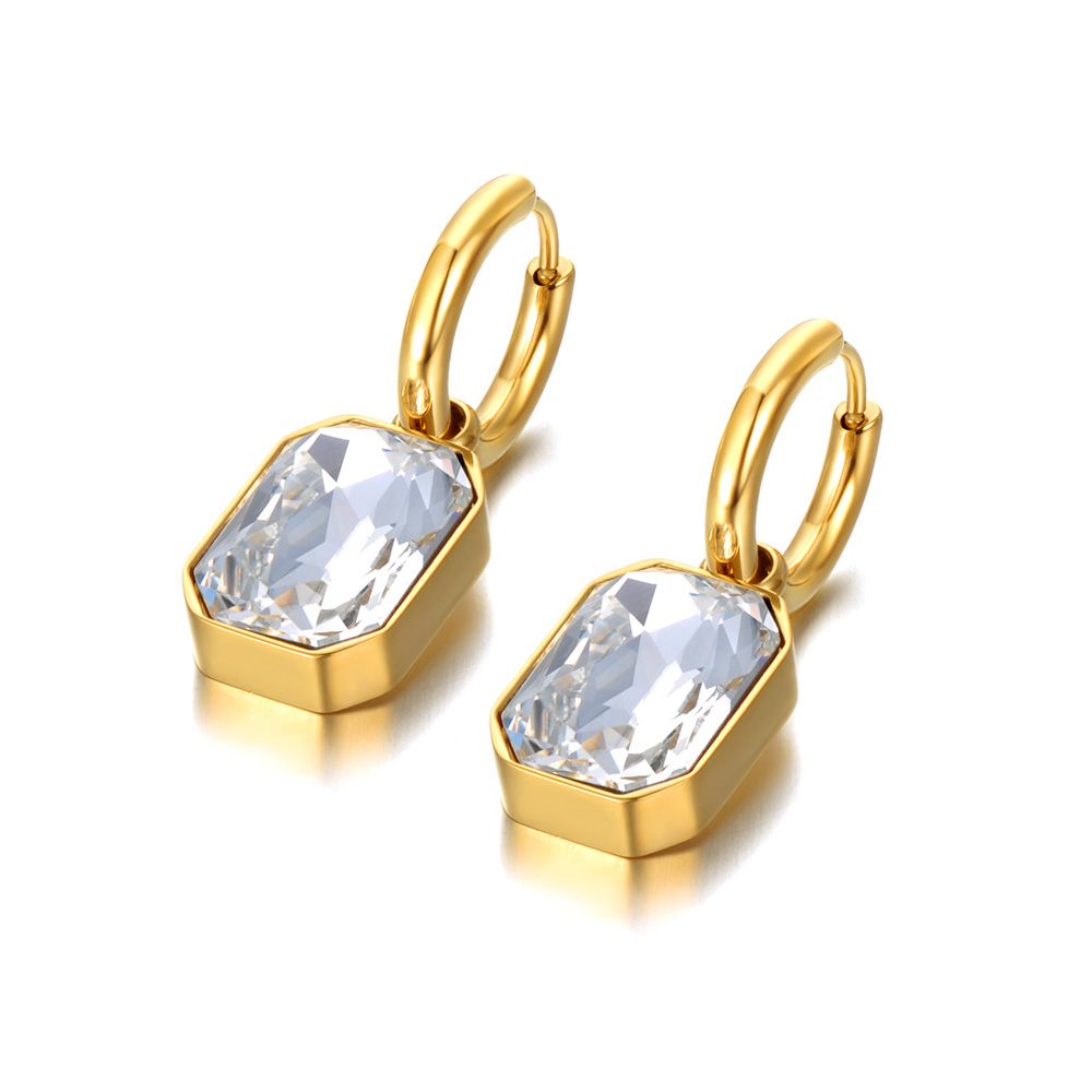 Lokaer-pendientes de aro cuadrados geométricos de acero inoxidable, aretes de cristal de circonia cúbica brillante, joyería para mujer,ьги E22115: Rodio plateado