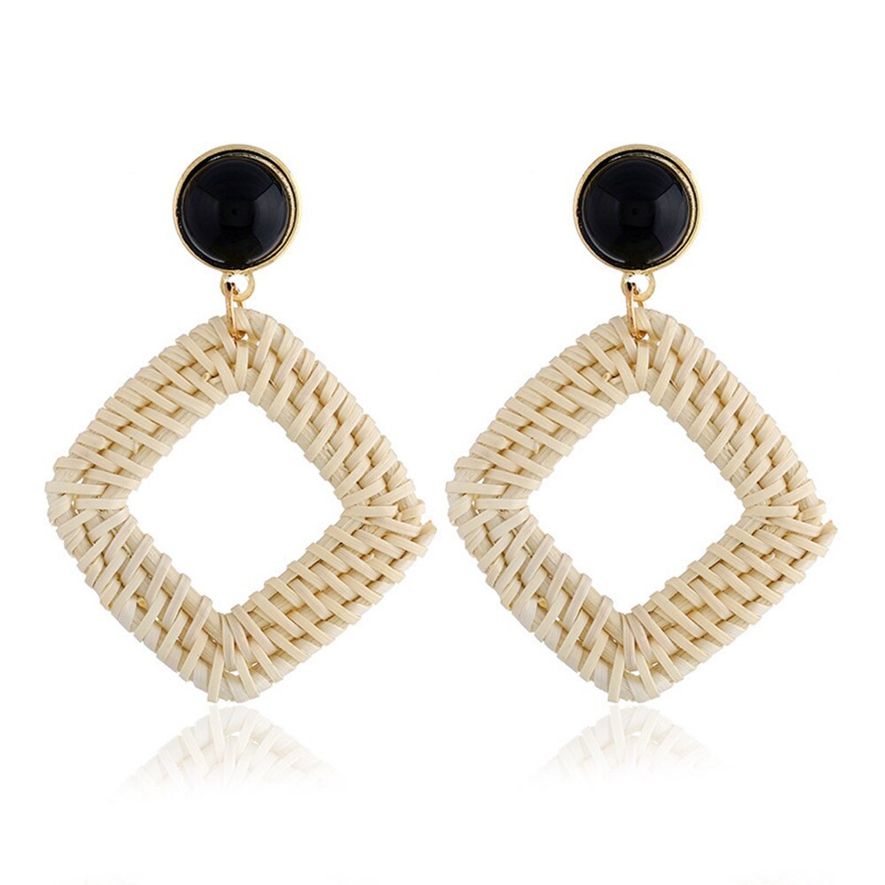 Korean Handmade Bamboo Handmade Earrings, Rattan Vine Knitted Earrings For Wicker Straw Weave Earrings For Women: SP0022