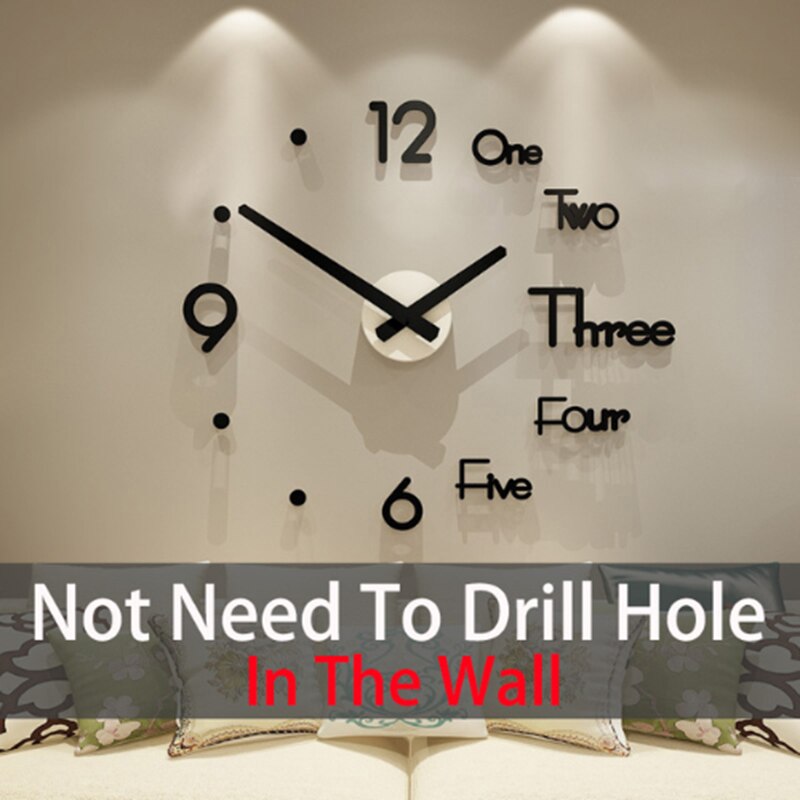 Reloj de pared grande Diy 3D reloj Adhesivo de pared silencioso auto-adhesivo extraíble Reloj de pared pegatina hogar sala de estar decoración