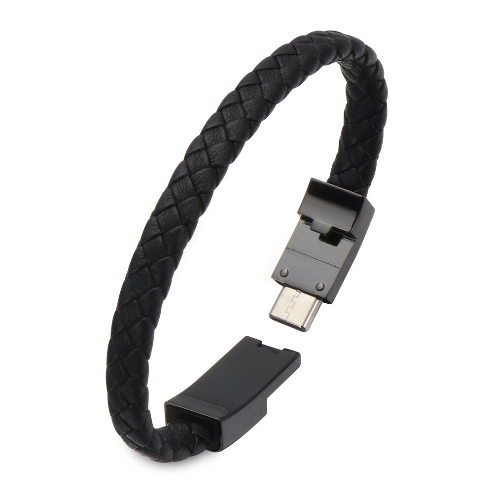 1 Pc -Styling Leather Bracelet With Micro USB Type C USB Data Sync Charging Fast Charge Cable Wristband For Android