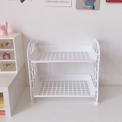 Support de rangement en plastique pour livres, coréen Ins, 2 couches, pour articles de papeterie cosmétique, de bureau, pliable, à monter soi-même: White
