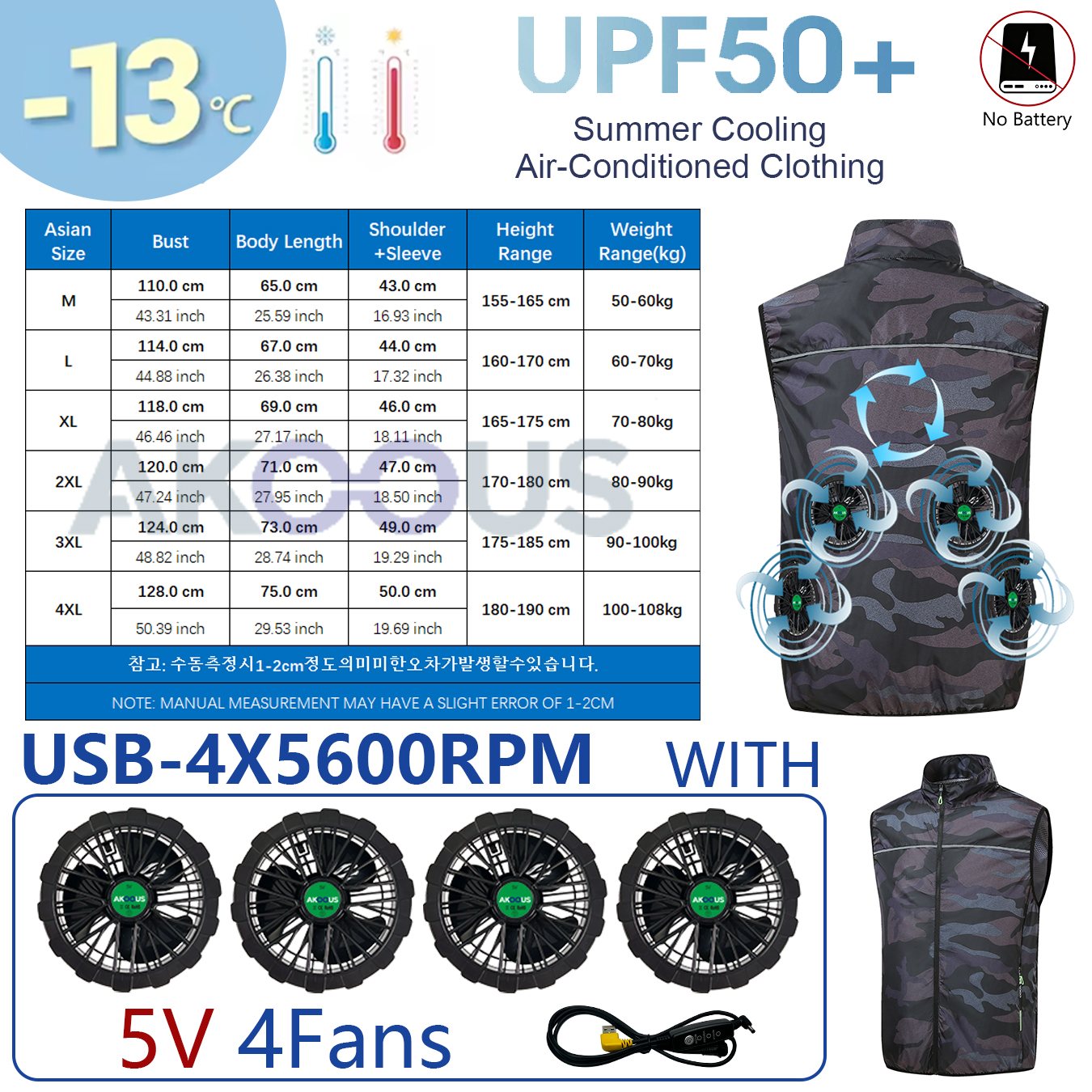 AKOOUS 12 V/5 V USB 4 Fans Koelvest Mannen Draagbare Airconditioning Kleding voor Outdoor Werk Vissen Wandelen losse Cool Vest: L / GRIJS
