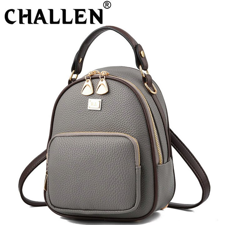 Leather Vintage Shoulder Backpack bag Women mini samll Backpack School Bag girls Travel phone Bags B42-88: Gray