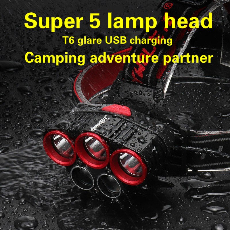 Head-mounted super heldere helm koplampen T6 lont LED koplampen verblinding koplampen USB oplaadbare waterdichte zaklamp