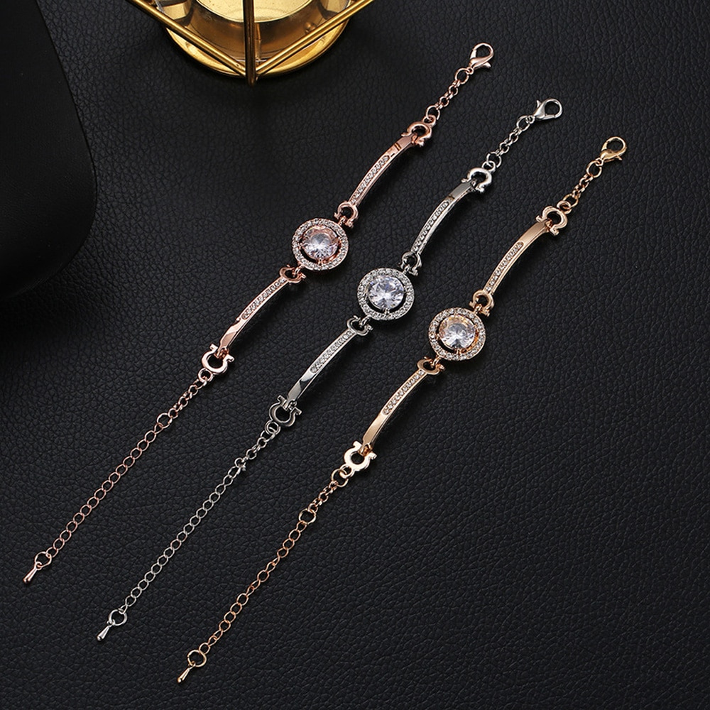 Luxury Rhinestone Bracelet Metal Adjustable Chain Shiny Glossy Wrist Chain for Women Chic Bangle Hand Ornaments s