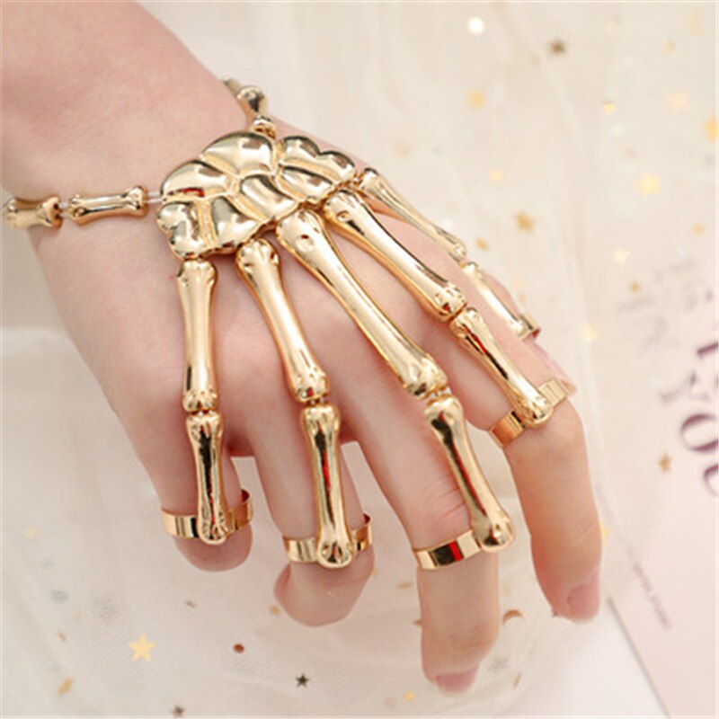 Pulseira de halloween para mulher gótico punk mão crânio esqueleto elasticidade ajustável pulseira pulseiras femme festa acessórios