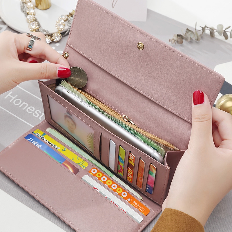 Kvinder tegnebøger lang stil multifunktionel tegnebog pung frisk pu læder kvindelig kobling kortholder