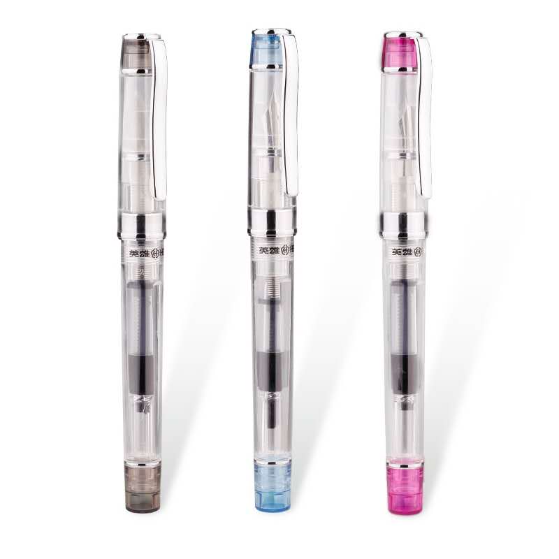 Hero 709 Transparent Fountain Pen Clear Ink Pen F Nib Converter Filler Business Stationery Office School Supplies Writing