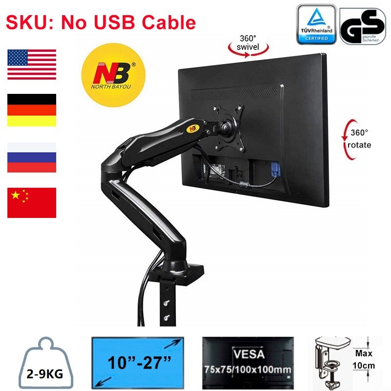 NB North Bayou – support pivotant pour écran LCD 17-30 &quot;F80, 2-9KG, avec 2 câbles usb3.0, pour ordinateur de bureau,: No USB Cable