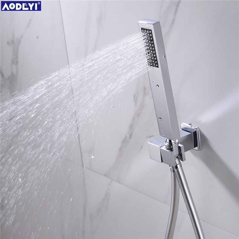 AODEYI Solid Brass Hand Held Shower Head Square Round Copper Handheld Sprayer Wall Connector 1.5M PVC Bathroom Tool
