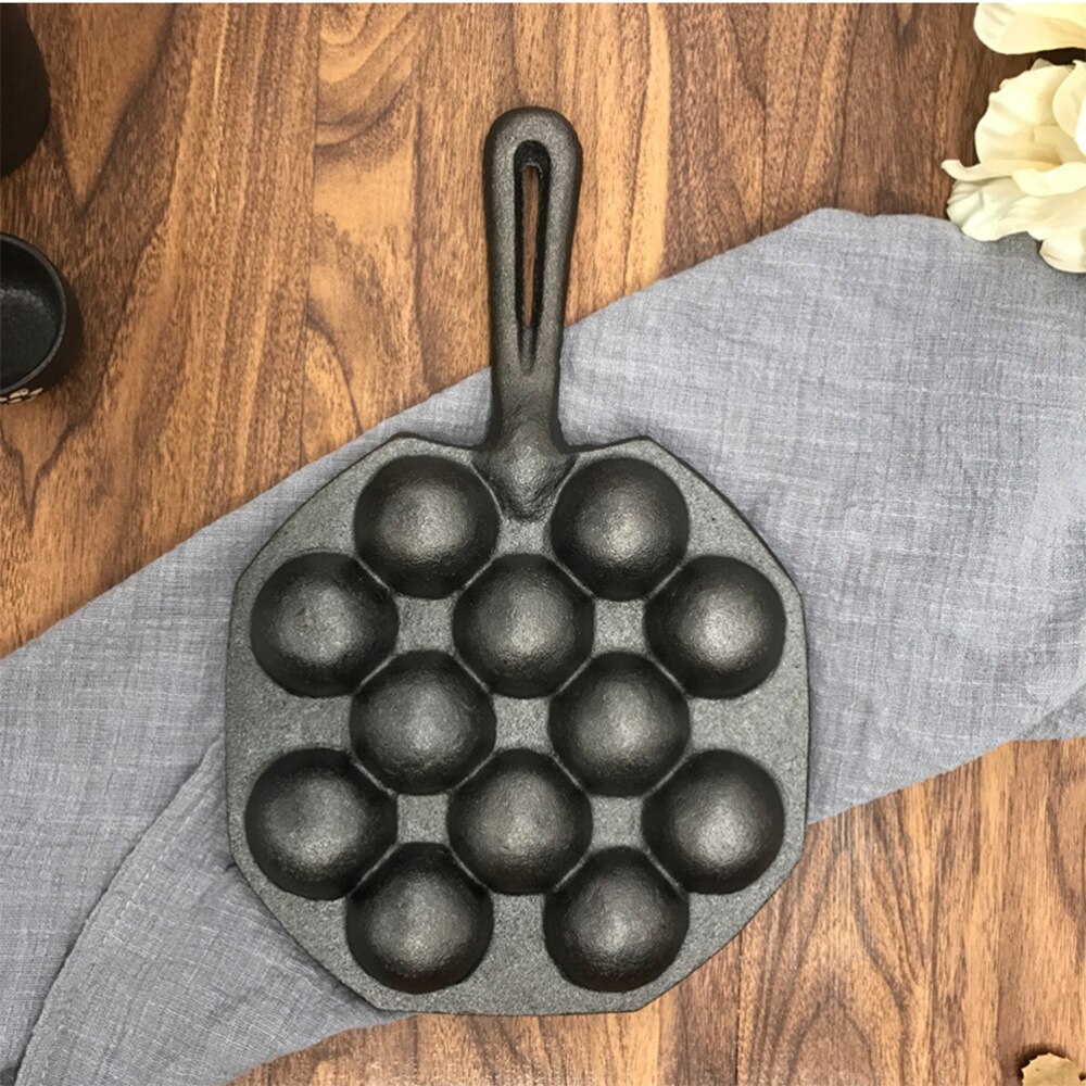 Takoyaki Pan 12 Molds Cast Iron Takoyaki Maker Skillet Japanese Octopus Meat Mold No-stick Baking Tray for Octopus Balls: Default Title