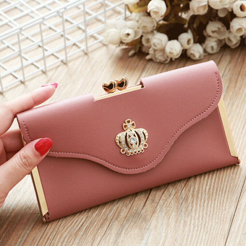 solid Women Lady Clutch Leather Wallet Long Card Holder Phone Bag Case Purse Handbag