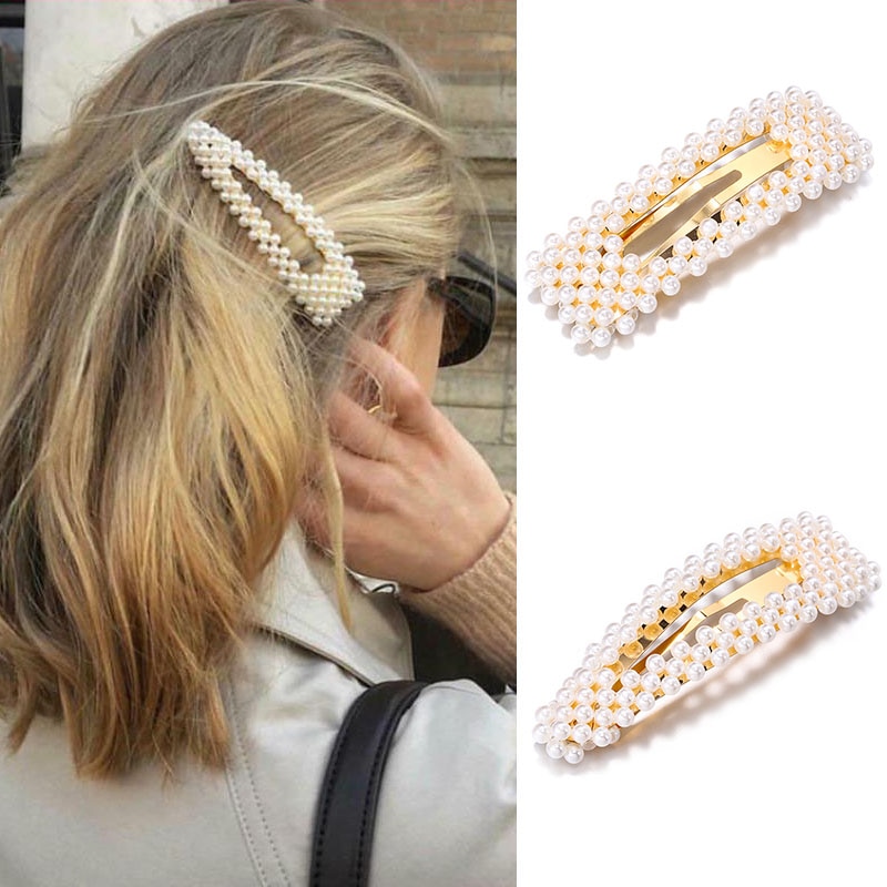 Pearl Hair Clip for Women Korean Snap Barrette Stick Hairpin Hair Styling Accessories Hair Pins