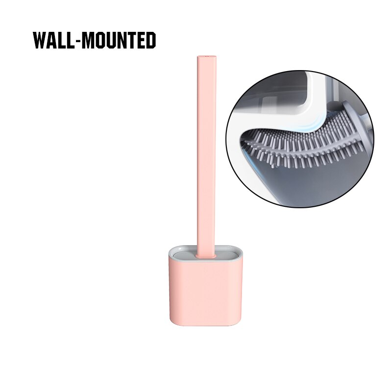 Tpr silikone toiletbørstehovedholder vægmonteret blød rengøringsbørste husholdningsgulv rengøringsværktøj badeværelse tilbehørssæt: Vægmonteret lyserød