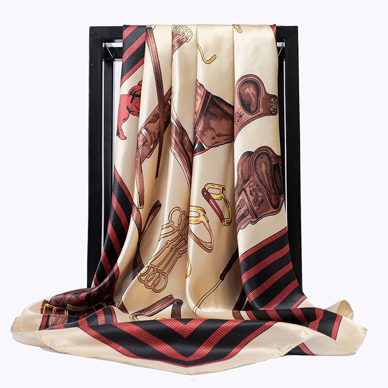 Pañuelo de lujo de satén y seda para mujer, pañuelo estampado de , pañuelos para la cabeza de 90cm, pañuelo cuadrado para la cabeza, pañuelos de cuello para mujer