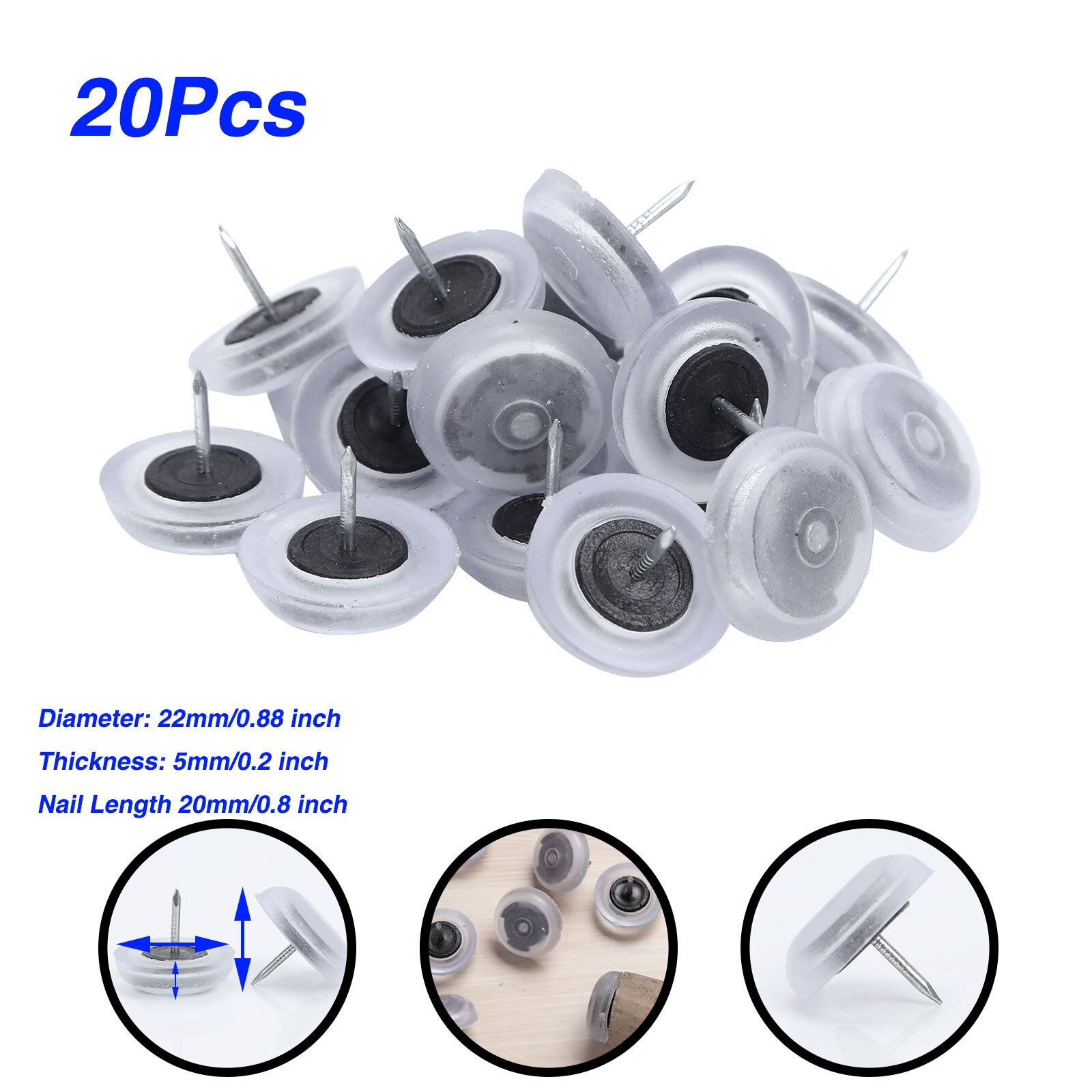 20Pc Rubber Furniture Feet Pad Round Nail-on Slider Glide Pad Floor Protector for Table Chair Sofa Wooden Leg Feet Anti Slip Pad: Transparent