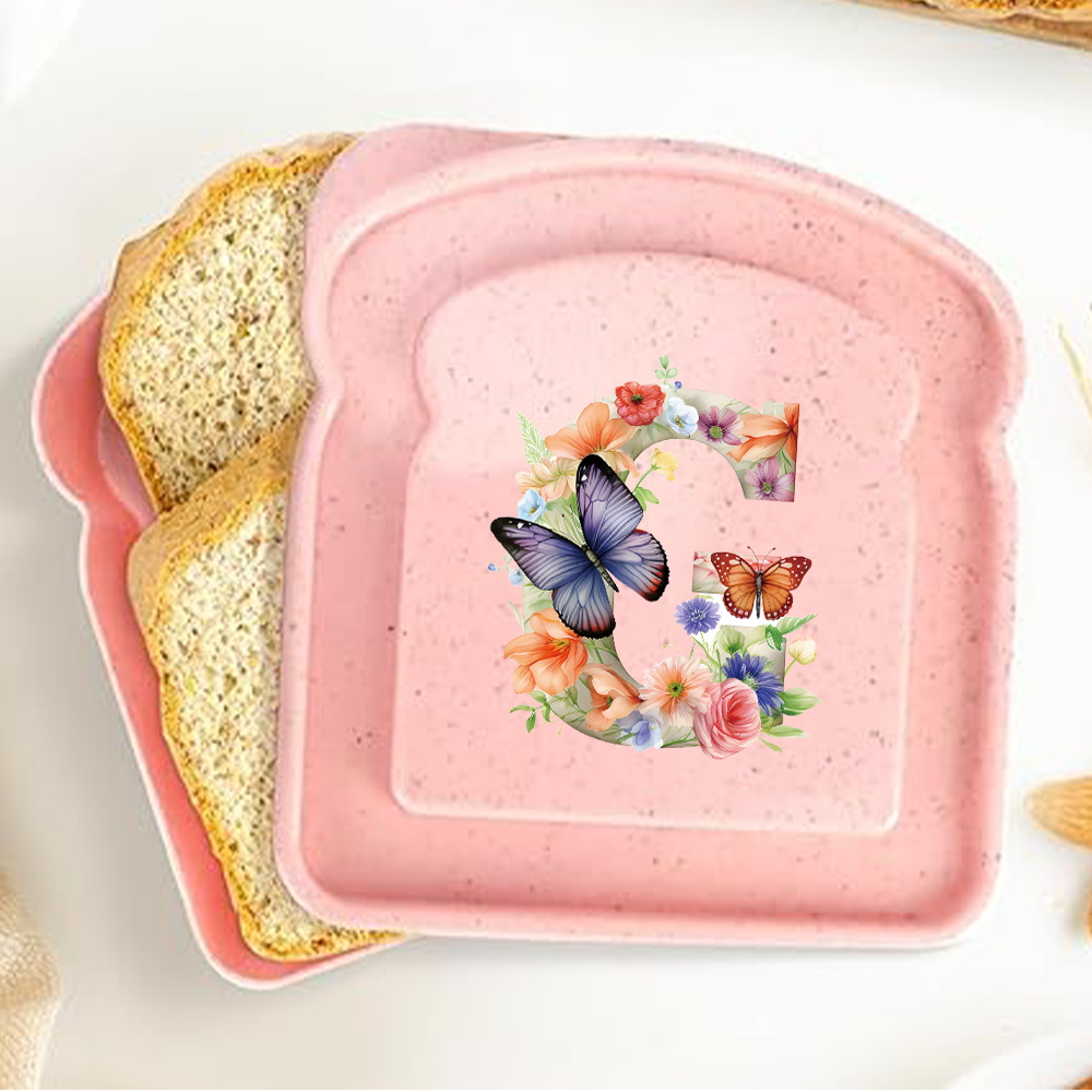 Caja de almacenamiento para tostadas y sándwiches con tapa, fiambrera portátil para alimentos, bolsa de almuerzo para pan, contenedor organizador Bento, patrón de letras de mariposa: Multicolor