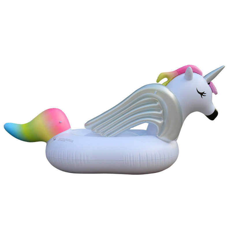 Silber flügel regenbogen Einhorn aufblasbare schwimm insel matte, schwimmen pool luft matratze, festival party schwimm spielzeug für Erwachsene