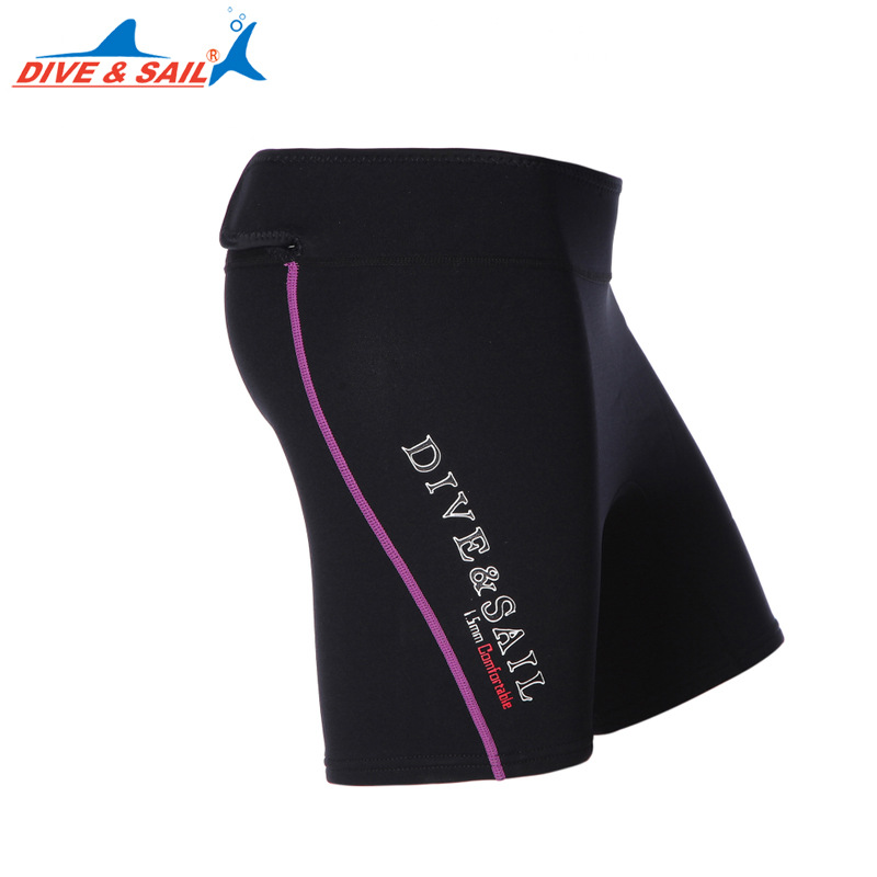 DIVE&SAIL 1.5mm Neoprene Diving Shorts Men Women Wetsuit Winter Warm Swimming Trunks Beach Short Pants for Rowing Diving Surfing: Purple for Female / L