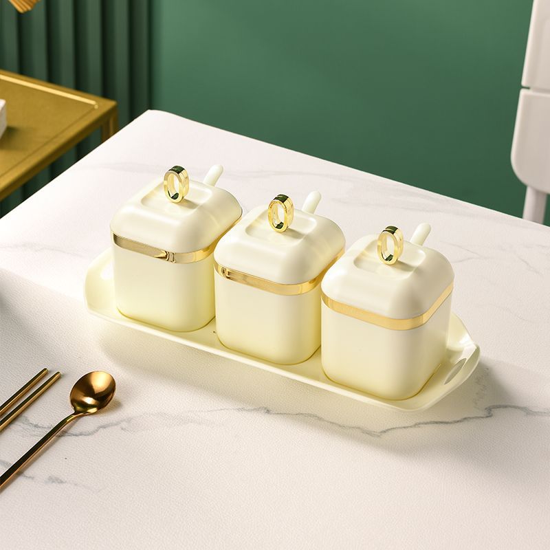 3/4Pcs Plastic Kruiden Tank Keuken Zout Shaker Opslag Organisatie Gereedschap Spice Container Bus Set Familie Spice Organisator: 3Grids-White