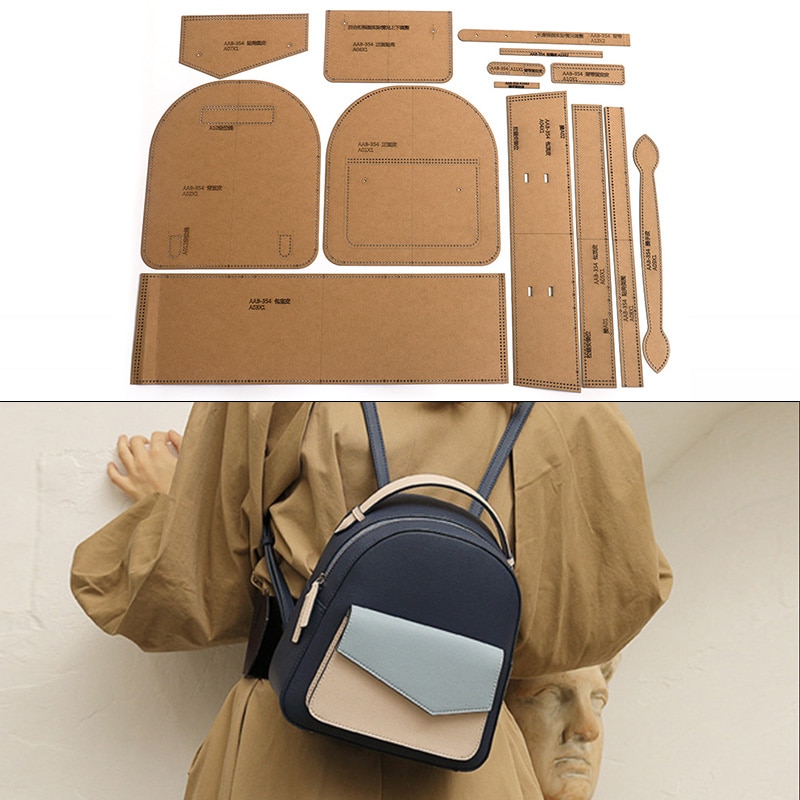 Diy læder håndværk mini taske prinsesse taske syning mønster papir skabelon rygsæk gør form læder håndværk værktøj