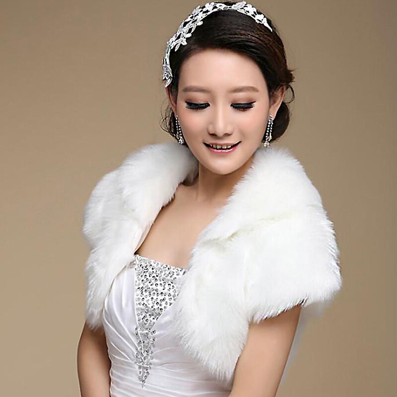 Bride Shrug Faux Fur Bridal Shawl Balck Ivory Stole White Black Ivory ...