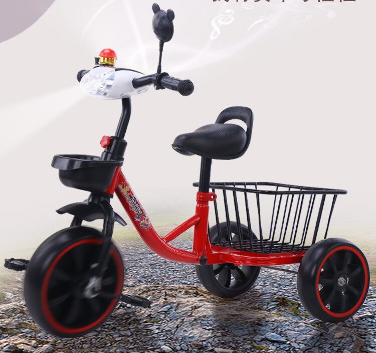 LazyChild Children&#39;s Tricycle Bicycle 2--6 Years Old Baby Bike Baby Carriage Toy Car With Music Light High Carbon Steel Frame: with light red 