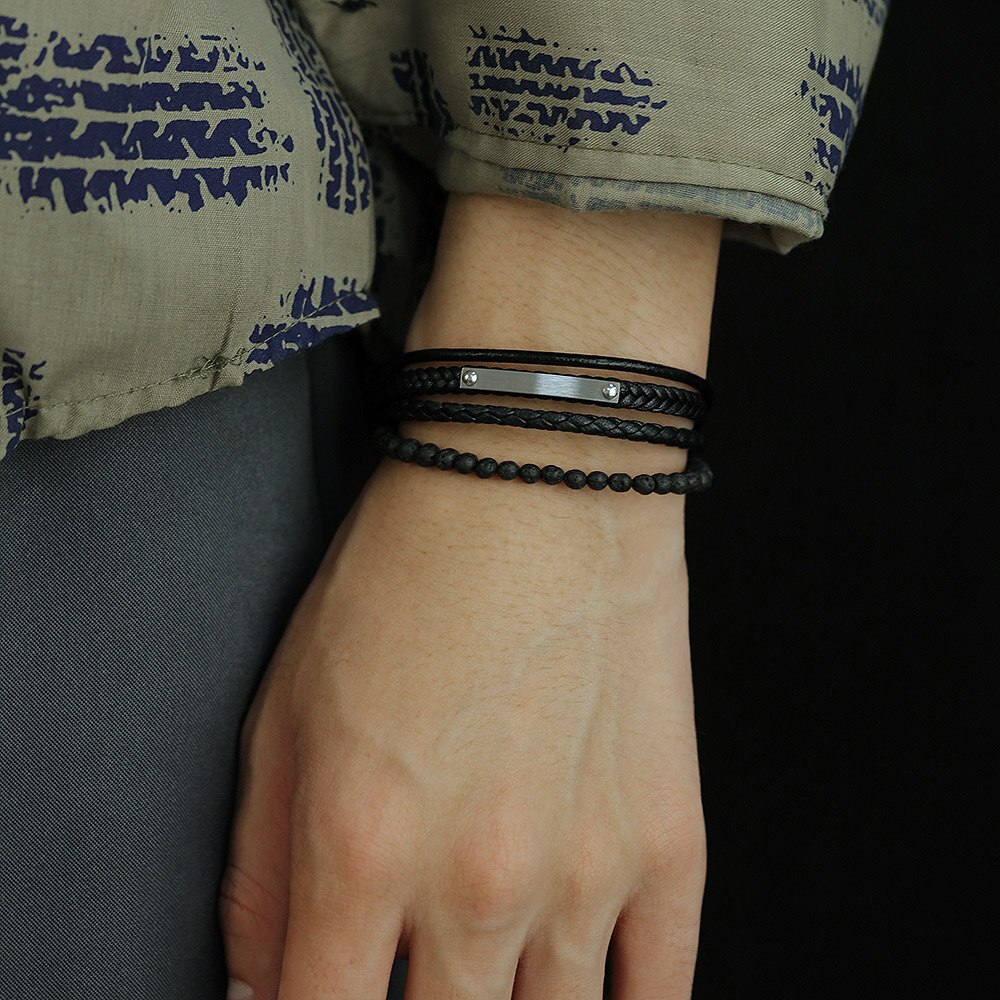 Cyue Europese Mannen Jongen Gevlochten Leer Charm Armband Rvs Knop Polsband Mode-sieraden ZYLB0174