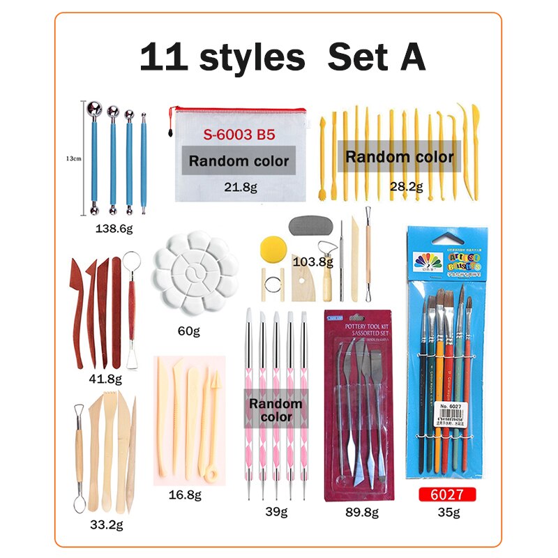 Sculpture Ceramic/Pottery Clay Tools Set Shaping/Modeling/Sculpting/Carving/Coloring DIY Clay Tools Plastic/Wooden/Metal Tools: 11styles-A
