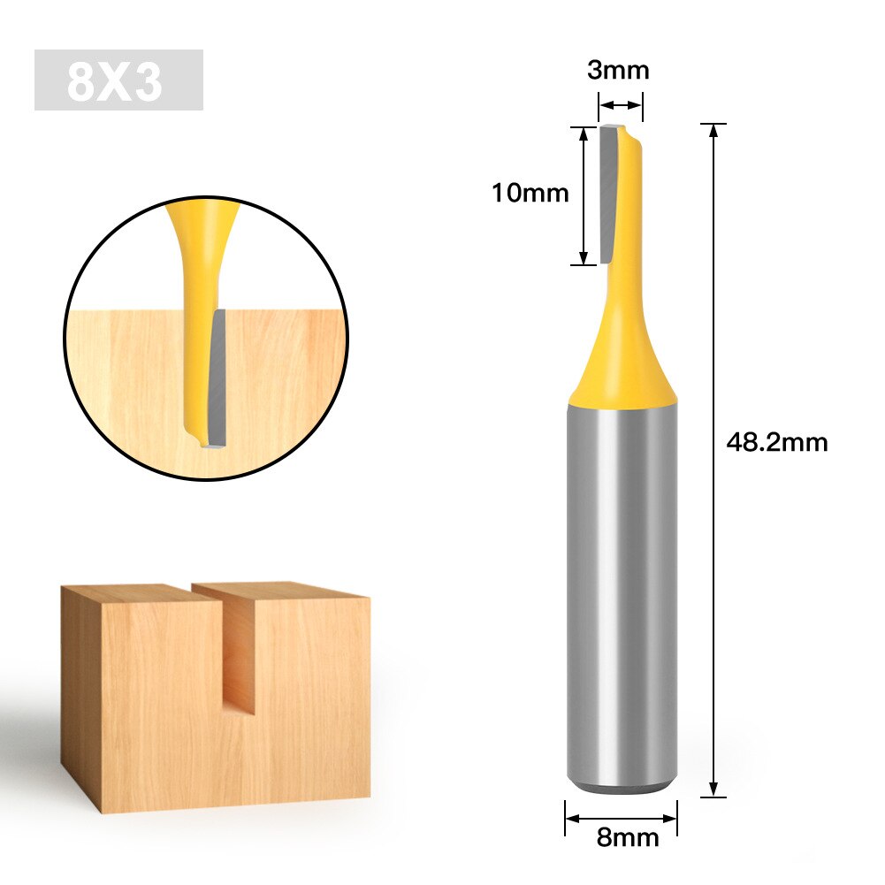 1/5pcs 8mm Shank Straight Woodworking Router Bit Set Woodworking Tools Carpenter Milling Cutter 3/6/10/12/16mm Cutting Diameter: 8x3mm