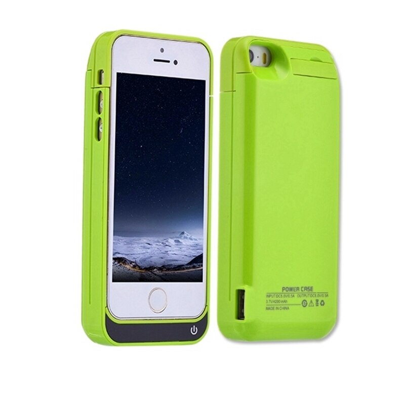Extpower 4200 mAh Smart Back Power Pack Bulding Batterij Oplader Voor iphone 5 5 5s 5c Se Black Case: Green