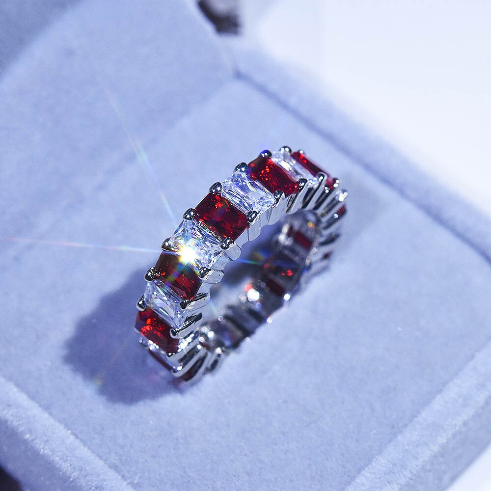 Luxury Wedding Band Eternity Ring for Women Red Zircon Stackable Anniversary Wedding Engagement Couple Ring: Style 2