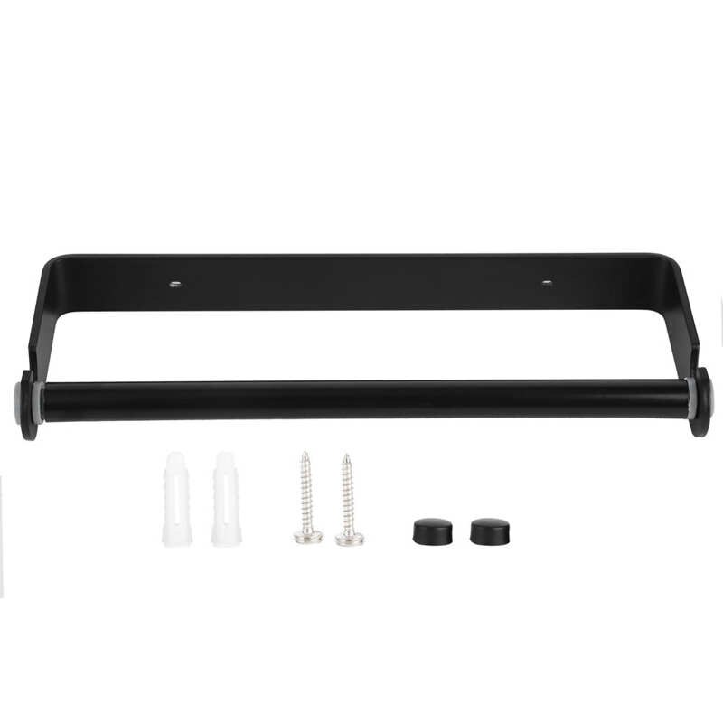 Wall Mounted Kitchen Plastic Wrap Film Paper Towel Rack Paper Roll Dispenser Holder: Black