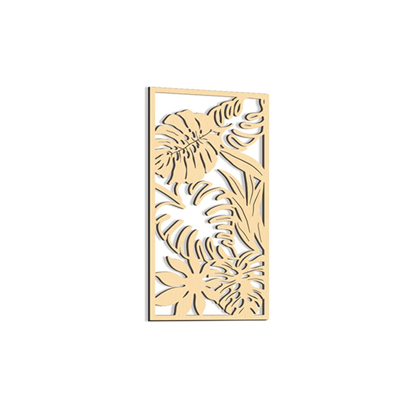 Decoración de pared artística hueca de madera 3D, planta de hoja de palma tallada en madera bohemia, adornos colgantes de pared, decoración Vintage para el hogar y la Oficina: Amarillo claro