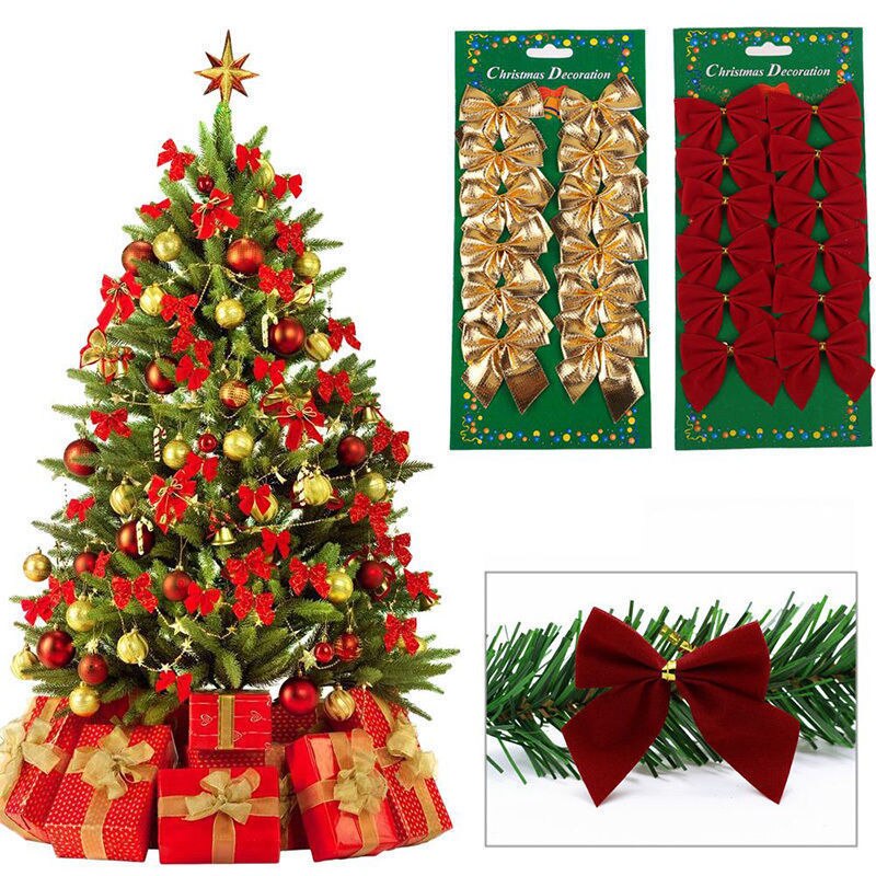 12Pcs Kerstboom Decoratie Goud Zilver Rode Kerst Bows Voor Home School Tuin Mini Bow Diy Strik Party decor