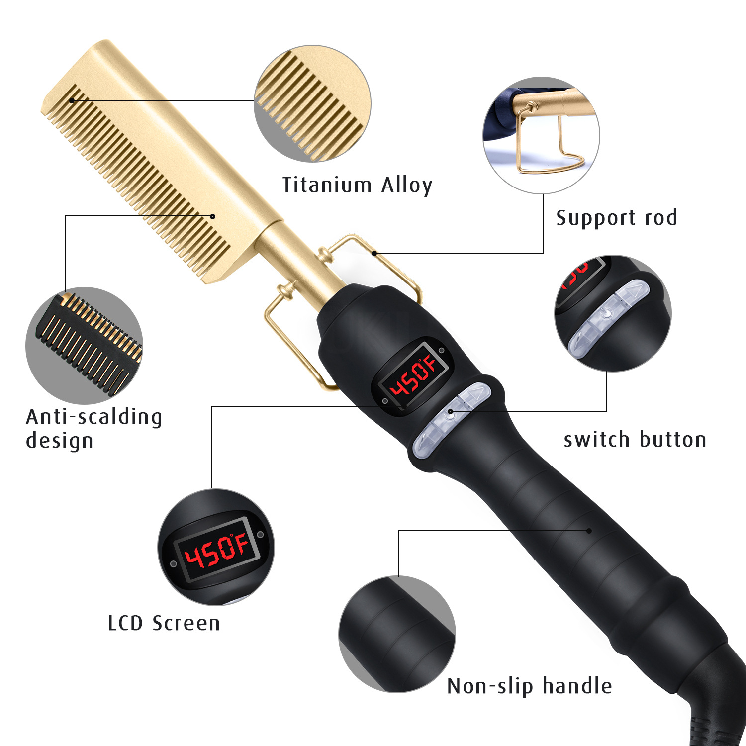 Comb Hair Straightener Electric Comb Brush Flat Iron Electric Heating Comb With LCD Display Hair Straightener For Wig