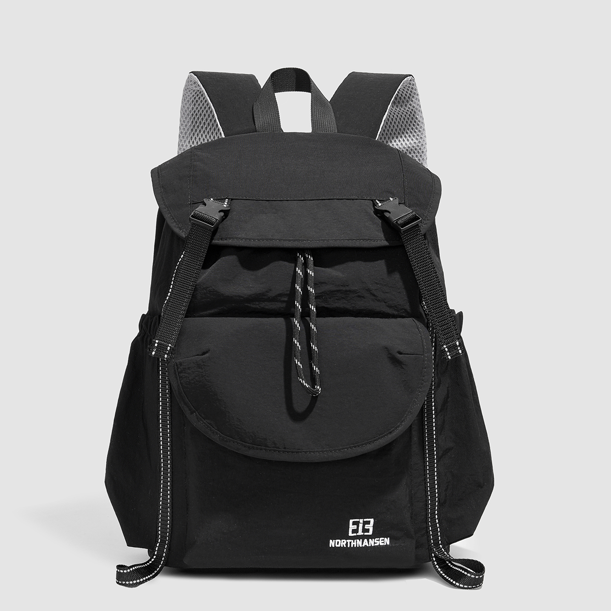 Mochila projetada, cordão de grande capacidade, pano lavado, passeio multifuncional, roupas de trabalho leves, presilha do ensino médio: Preto