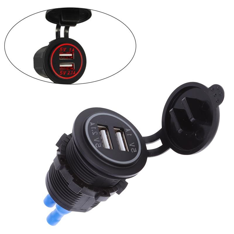 Universele Waterdichte Dual Usb-poorten Charger Socket Met Led Licht Voor Auto Boot Motorfiets: Rood