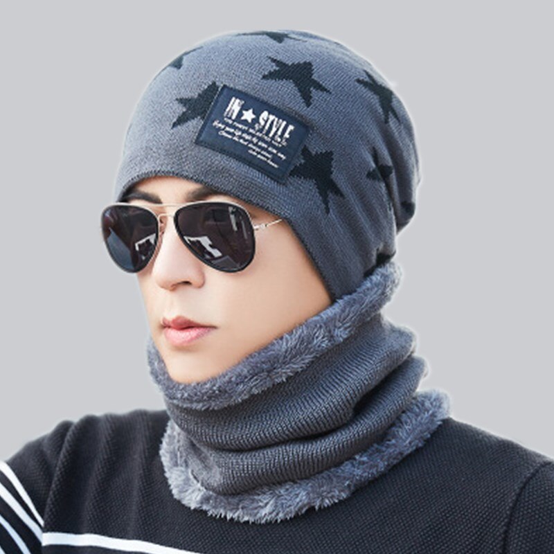 Forældre barn udendørs 2 stk super varm vinter balaclava uld huer strik hue og tørklæde til 3-12 år pige drenge hatte: Voksen grå