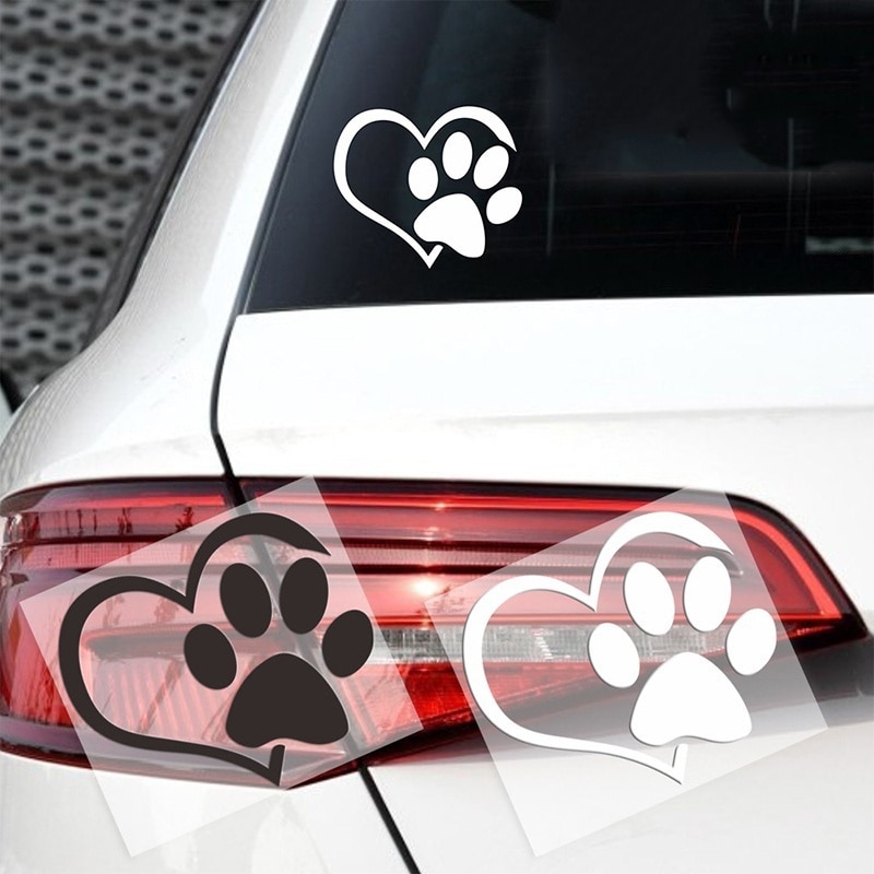 Cute Dog Paw with Peach Heart Car Sticker Cool Paw 3D Animal Dog Foot Prints Footprint Decal Car Stickers