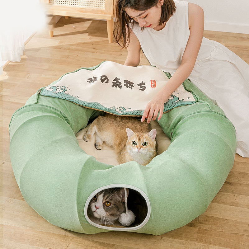 Foldable Cat Tunnel House Double Use Cat Toys Interactive Play Toy Pet Tube Collapsible Kitten Rabbit Cat Ferrets Puppy Bed
