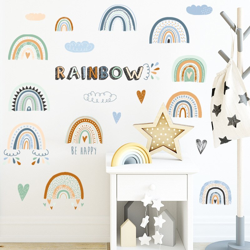 Adesivi murali arcobaleno fai-da-te per soggiorno decorazioni murali telecamera da letto adesivi murali in PVC rimovibili decorazioni per la casa camerette sfondi