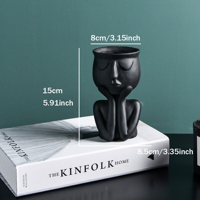 Humanoid Ceramic Flower Pot Character Sitting Posture Sculpture Vase Desktop Flower Arrangement Container Couple Ornaments: B