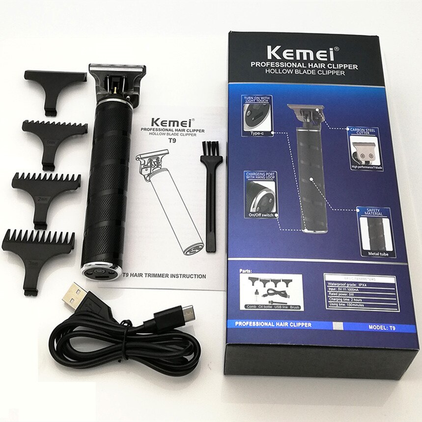 Kemei T9 Pro Li T-Outliner Hårtrimmer Skeleton Heavy Hitter Sladdlös Herr 0mm: Svart med låda