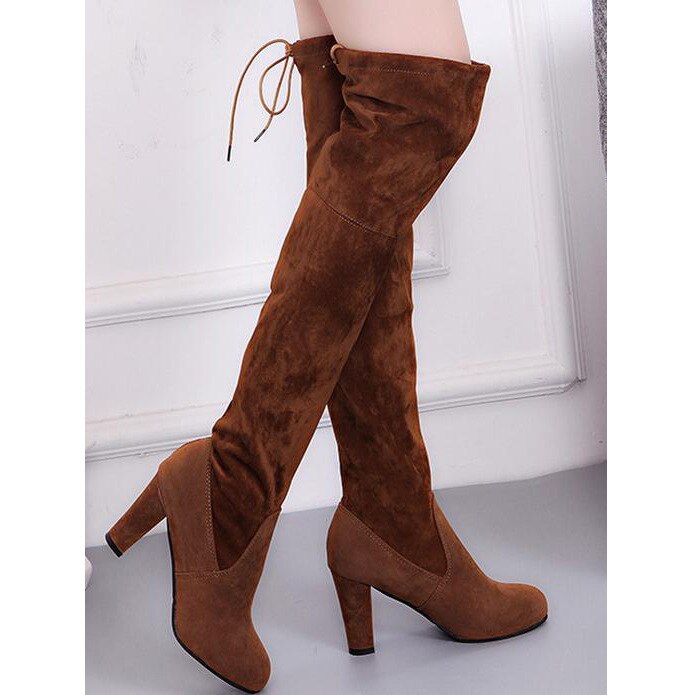 Nueva de gamuza Slim Sexy Botas de La hasta la rodilla de las mujeres de invierno de la de alta del muslo Botas zapatos de Mujer de Botas Mujer: Marrón / 4