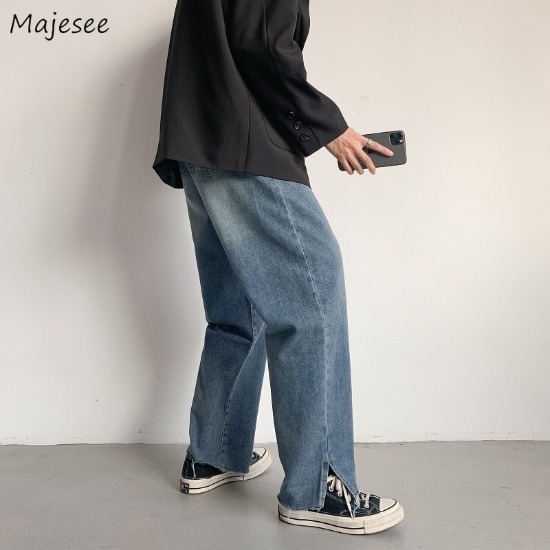 Baggy Jeans Men Side Slit BF Retro Plus Size 3XL Loose Mens Denim Trousers Straight All-match Spring Harajuku Trendy