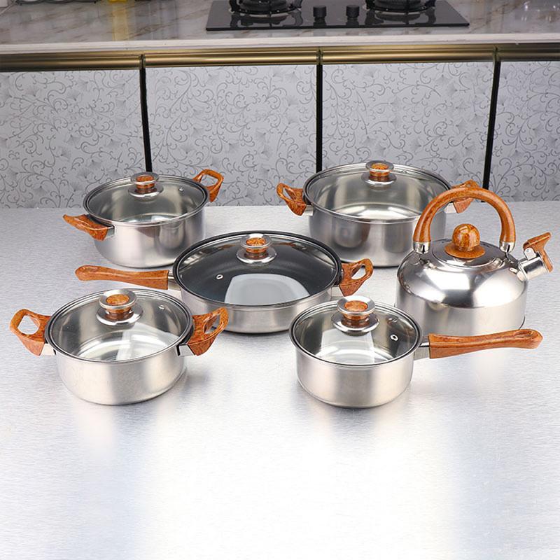 6pcs Cooking Pots And Pans Casserole Frying Pan Pan Stainless Steel Pot Set Cookware Cutlery Set Kitchen Tool Selection