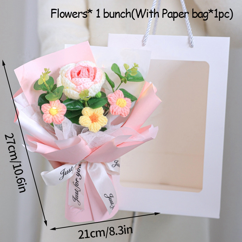 Heklet blomsterbukett rose strikket blomsterbukett ferdig strikkeblomster bursdag konfirmasjonsbukett morsdag: Beige