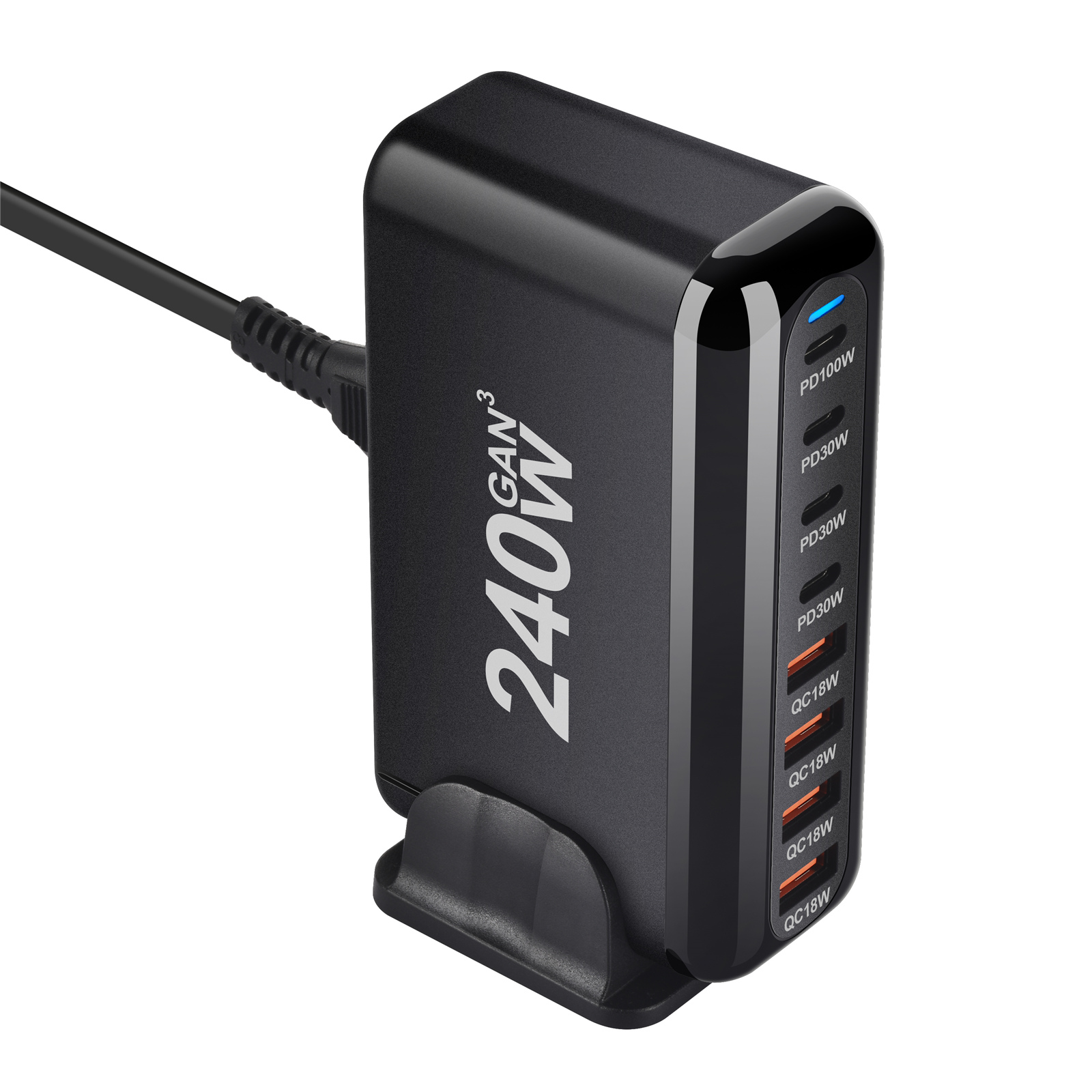 240W Desktop GaN-oplader 8-poorts USB Type C PD-oplader Snel opladen 3.0 USB Type C snellader Mobiele USB-oplader