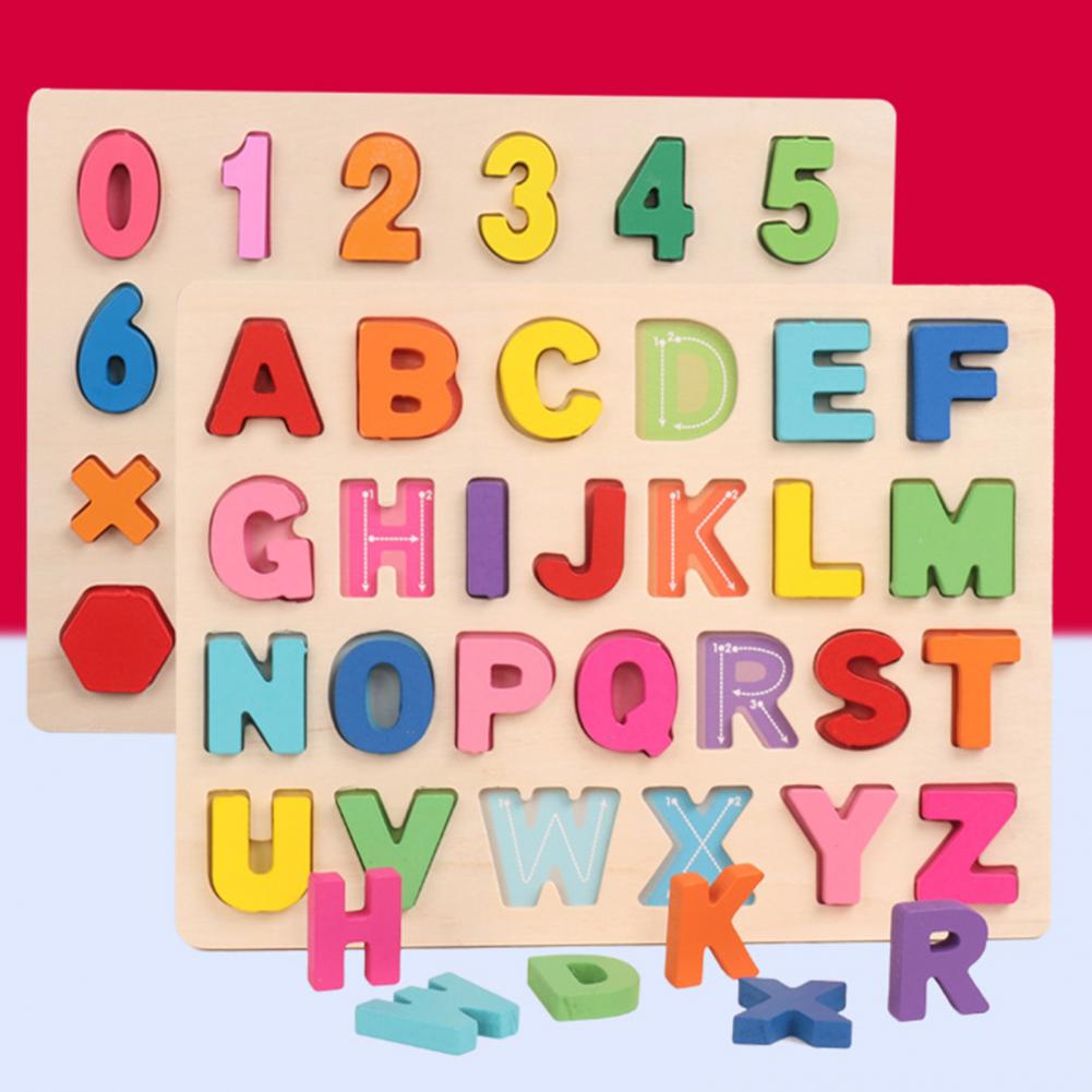 Baby Early Education Intelligence Development Alphabet ABC Numbers Wooden Puzzles Board Educational Children Toy Learning